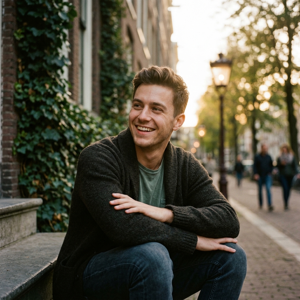 A handsome young man with a warm