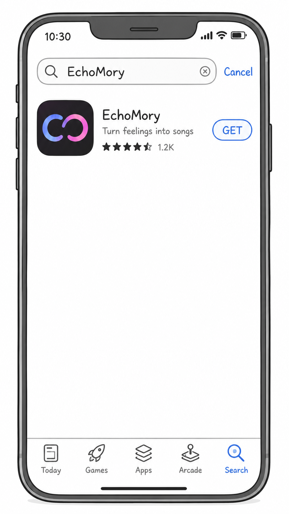 Phone showing EchoMory in the App Store
